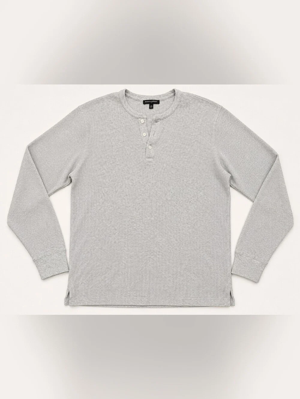 Banana Republic Gray Waffle Knit Henley Shirt XL Long Sleeve Soft Casual Top